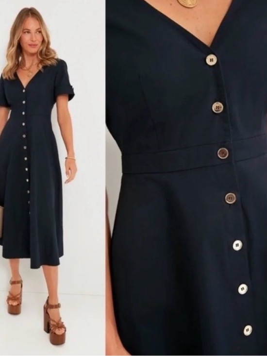 Tuckernuck Dresses & Skirts - Tuckernuck NWOT Navy Kate Dress Button Down Poplin Cotton Midi Dress Size L